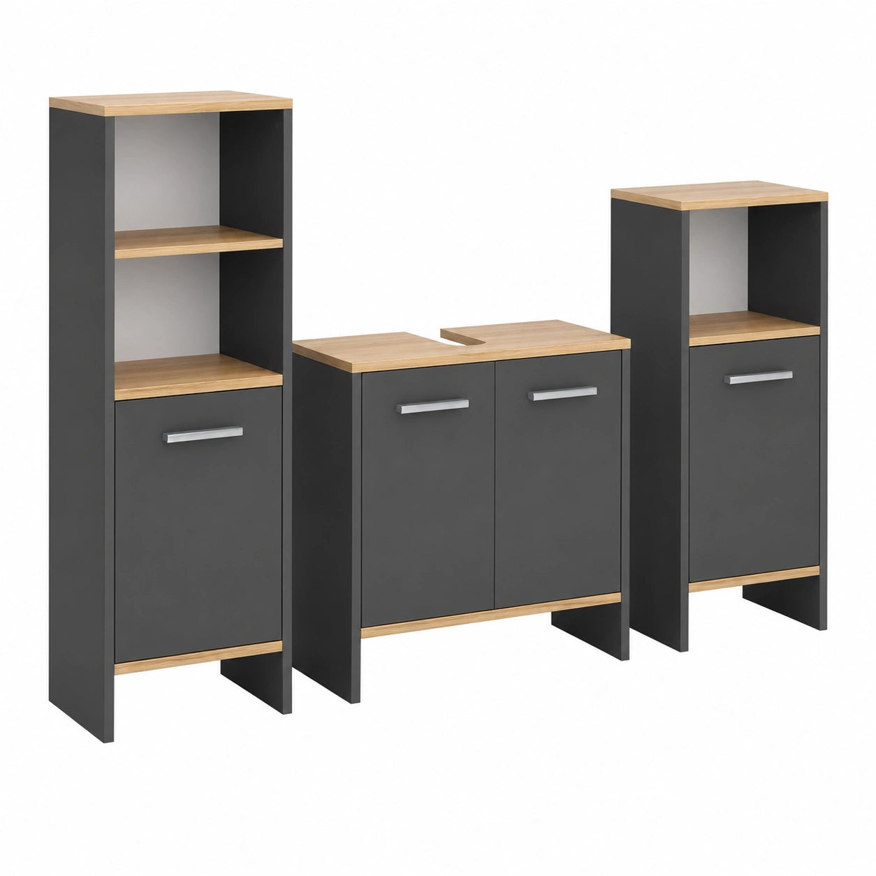 Waschbeckenunterschrank – 131.4 cm, aus Eichenholz, Anthrazit