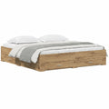 Bettgestell – 180 × 200 cm, moderner Stil, rechteckige Form, mit Stauraum, aus Holzwerkstoff und Eichenholz, Artisan-Eiche, für Schlafzimmer