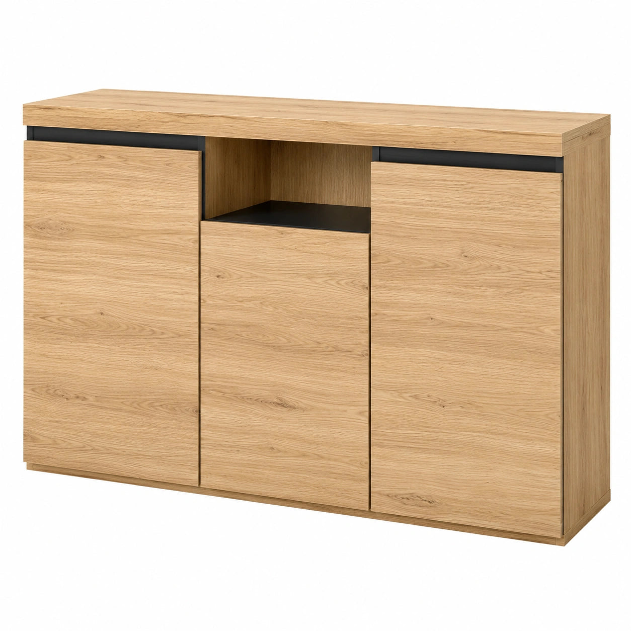 Sideboard – 140 × 40 × 81 cm, mit mehreren Türen, aus Eichenholz, Schwarz