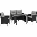 Sofa – 4-teilig, aus Rattan, Schwarz