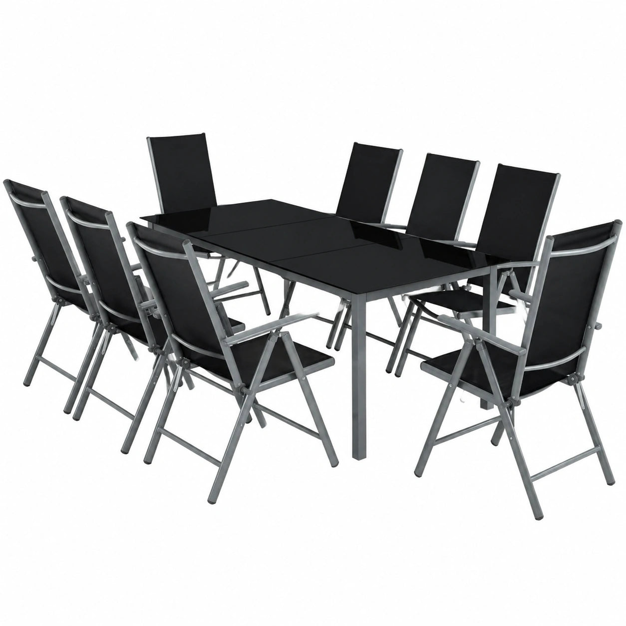 Sitzgruppe – klappbar, aus Aluminium und Sicherheitsglas, Anthrazit, für Garten, Terrasse und Balkon