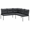 Gartensofa – 176 × 175 × 75 cm, gepolstert, aus Stahl, Schwarz, für Garten, Terrasse und Balkon