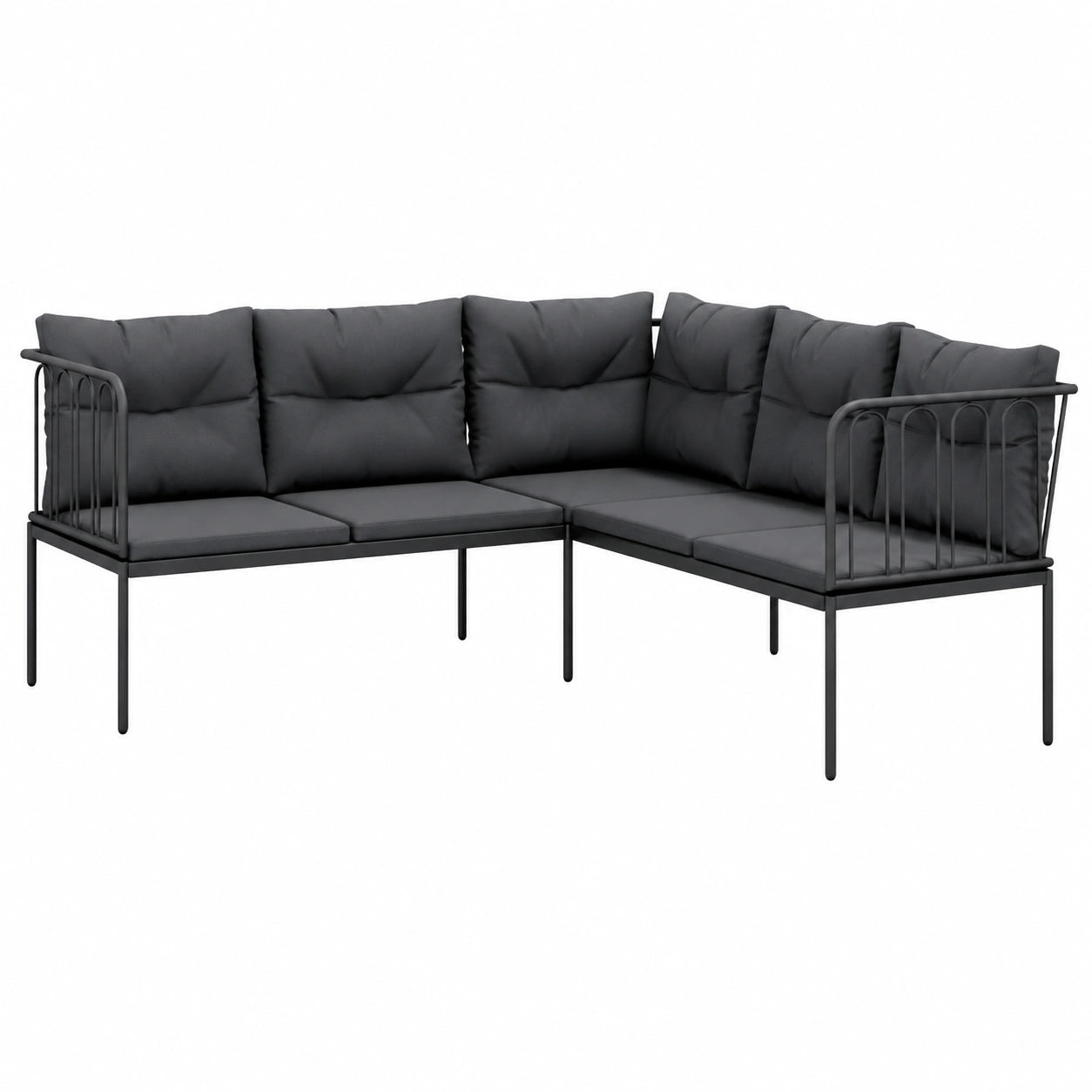 Gartensofa – 176 × 175 × 75 cm, gepolstert, aus Stahl, Schwarz, für Garten, Terrasse und Balkon