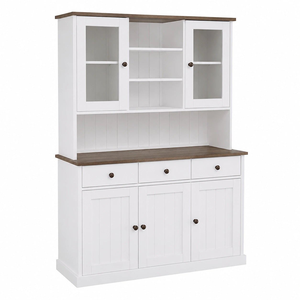 Vitrinenschrank – Landhausstil, mit Schubladen, mit mehreren Türen, aus Massivholz und Kiefernholz