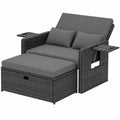 Balkonmöbel – 2-Sitzer, mit Stauraum, aus Rattan, Grau, für Garten, Terrasse und Balkon