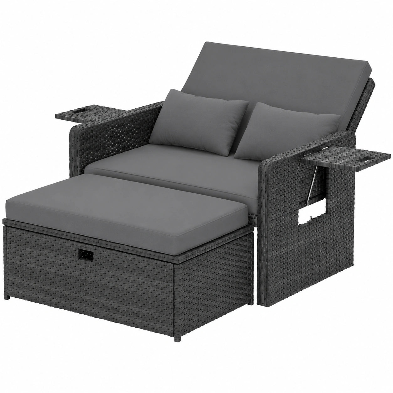 Balkonmöbel – 2-Sitzer, mit Stauraum, aus Rattan, Grau, für Garten, Terrasse und Balkon
