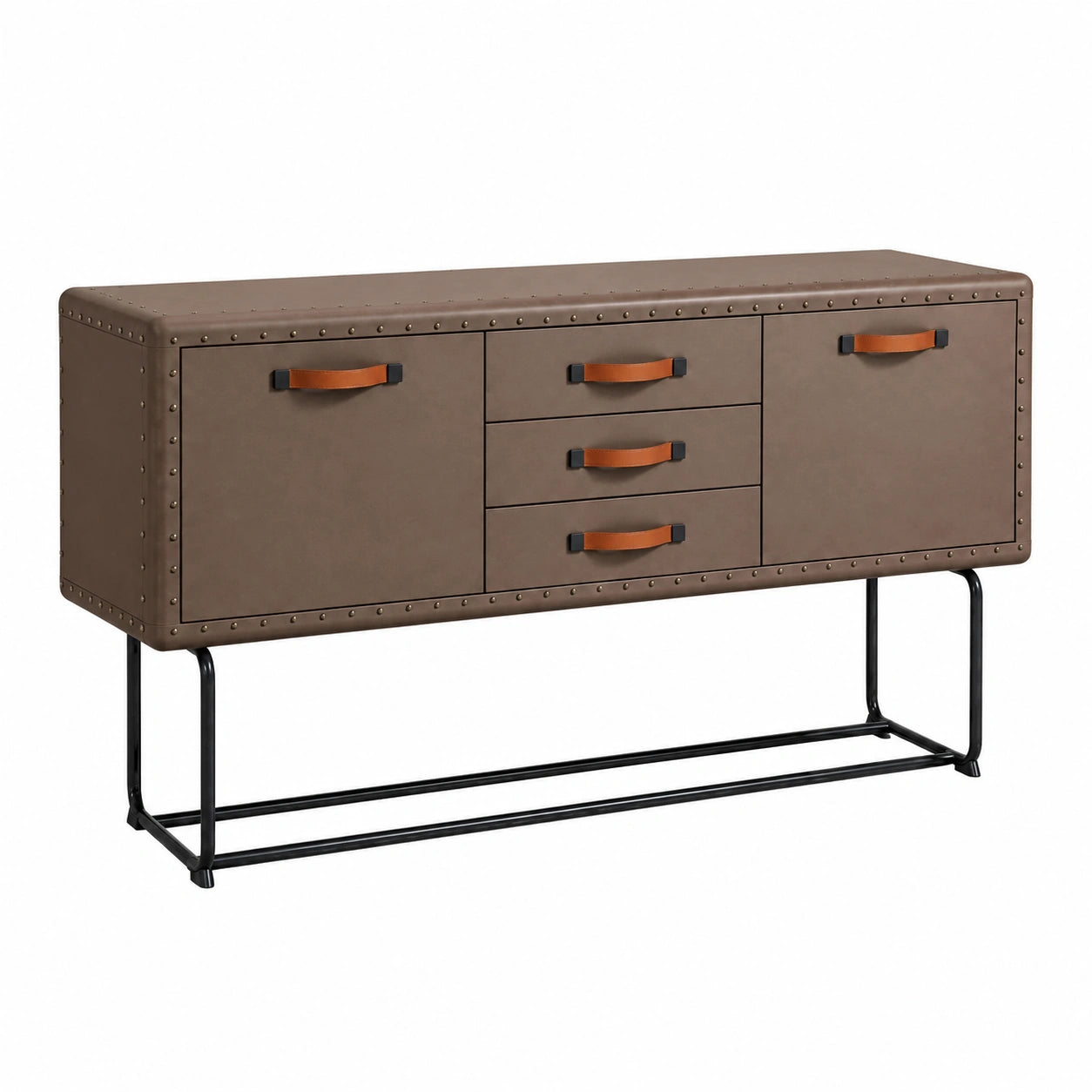 Sideboard – 160 × 40 × 80 cm, Industriestil, mit LED-Beleuchtung, mit Schubladen, mit mehreren Türen, Braun, für Wohnzimmer und Flur