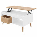 Couchtisch – 100 × 50 × 47 cm, höhenverstellbar, mit Schubladen, aus Kiefernholz und Holz