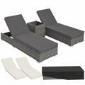 Tisch – 2er-Set, aus Rattan und Aluminium, Grau, für Garten