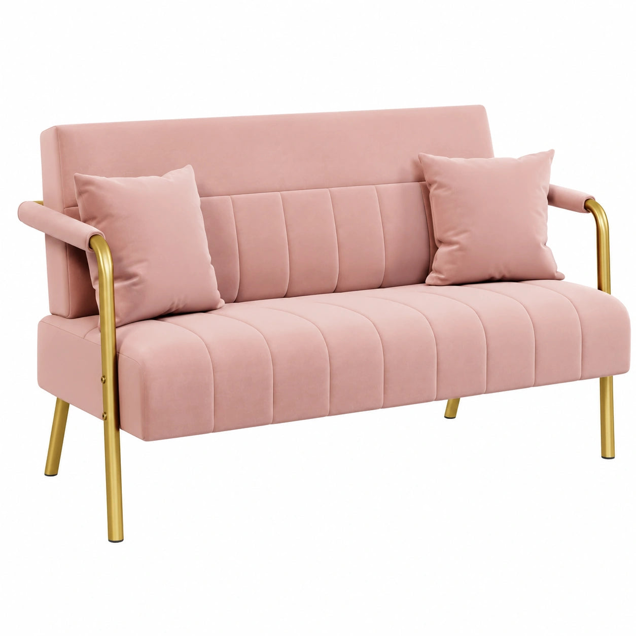Sofa – moderner Stil, gepolstert, mit Armlehnen, aus Metall, Rosa, für Wohnzimmer