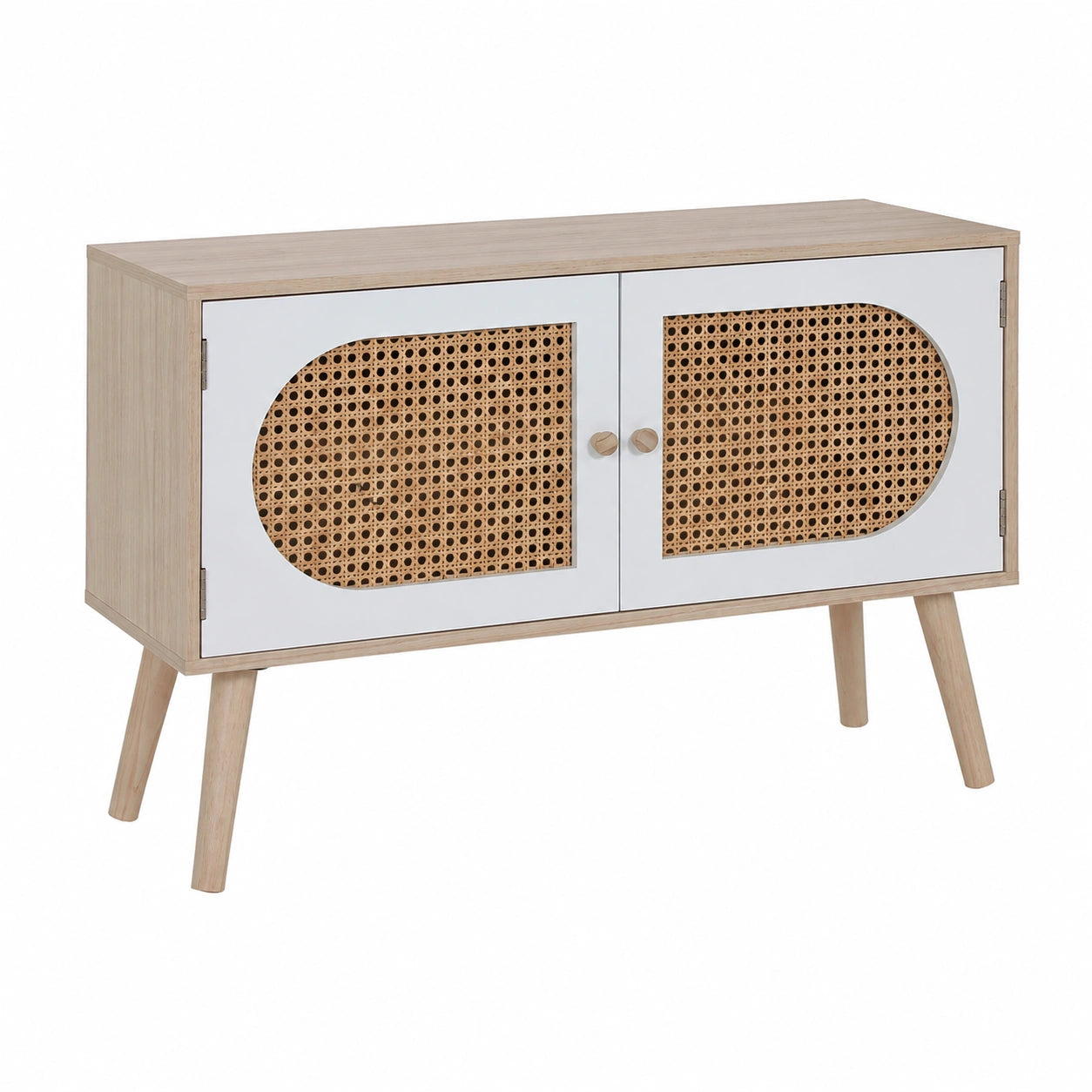 Schrank – 52 × 80 × 30 cm, skandinavischer Stil, mit mehreren Türen, aus MDF und Rattan, Braun